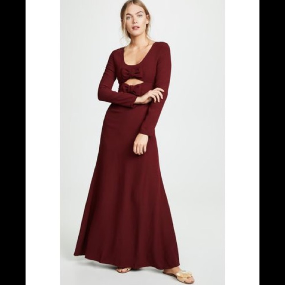 ⬆️ STAUD Lido Wine Red Bow Detail LIDO Maxi Gown Dress sz 6